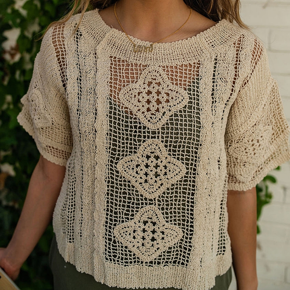 トップス CLANE CROCHET SHORT KNIT TOPS クラネ CLANE CROCHET SHORT KNIT TOPS （IVORY